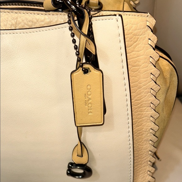 Coach Dreamer 36 Colorblock Suede Cream and Tan Satchel Bag - Picture 4 of 17